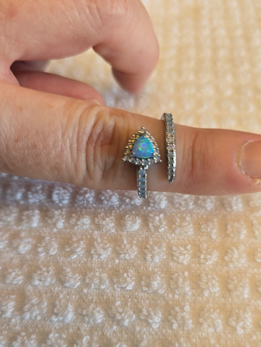 BP Size 6 Ring, Blue Fire Opal, Hematite Plating